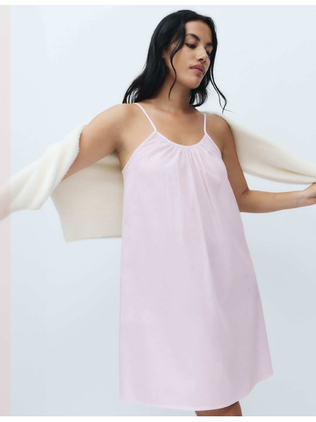 Marks & Spencer Кратка раирана нощница от чист памук Marks & Spencer розов
