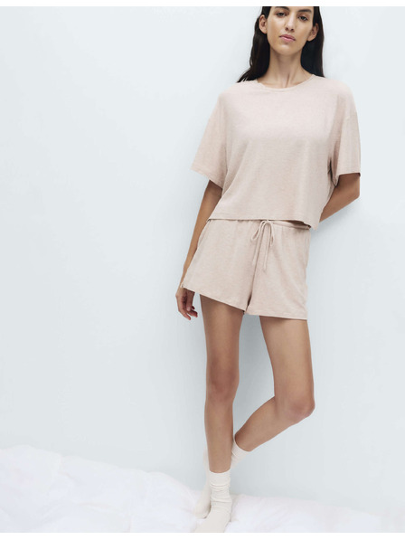 Marks & Spencer Рибести пижамни шорти с висок дял модал Marks & Spencer бежов