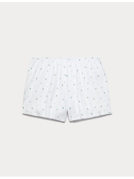 Marks & Spencer Плетени пижамни шорти с флорален мотив от чист памук Marks & Spencer бял