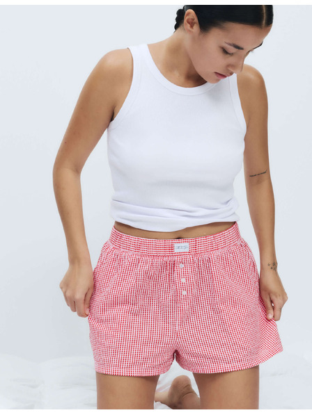 Marks & Spencer Gingham пижамни шорти Seersucker от чист памук Marks & Spencer червена