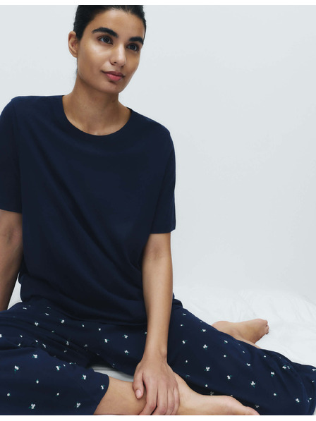 Marks & Spencer Съкратена пижамна сет от чист памук с печат Marks & Spencer морска синя