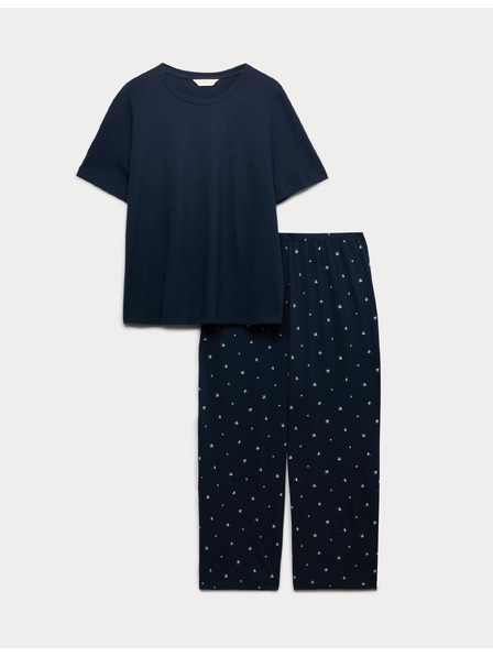 Marks & Spencer Съкратена пижамна сет от чист памук с печат Marks & Spencer морска синя