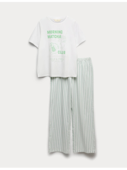 Marks & Spencer Пижамен комплект от чист памук Marks & Spencer зелен