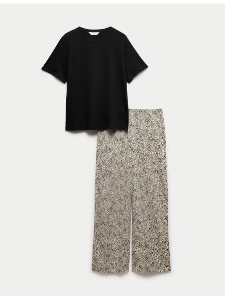 Marks & Spencer Пижамна сет от чист памук с печат Marks & Spencer черна