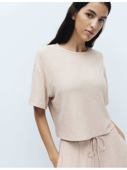Marks & Spencer Ребристо пижамен топ с висок процент модал Marks & Spencer бежова