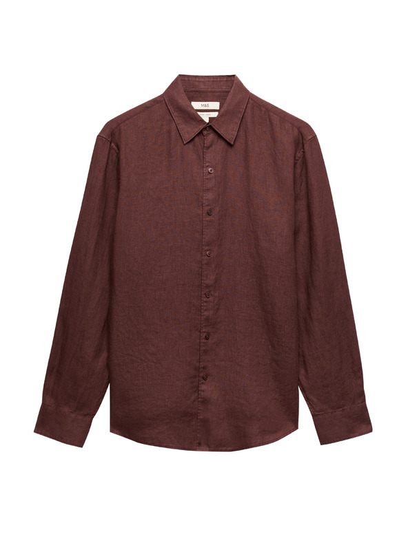 Marks & Spencer Риза от чист лен Marks & Spencer кафява