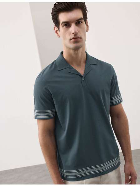 Marks & Spencer Поло с бродерия Supima®, чист памук Marks & Spencer синьо