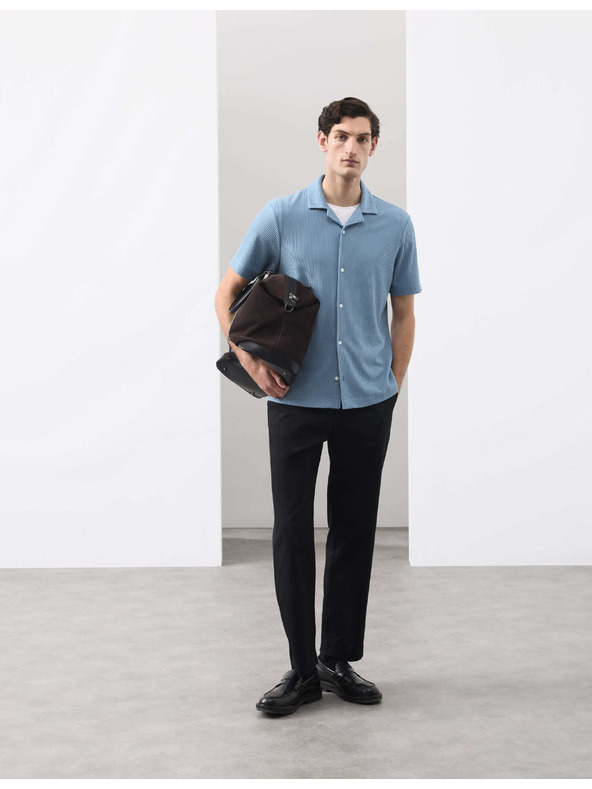 Marks & Spencer Текстурирана риза с къс ръкав, нормален крой Marks & Spencer синьо