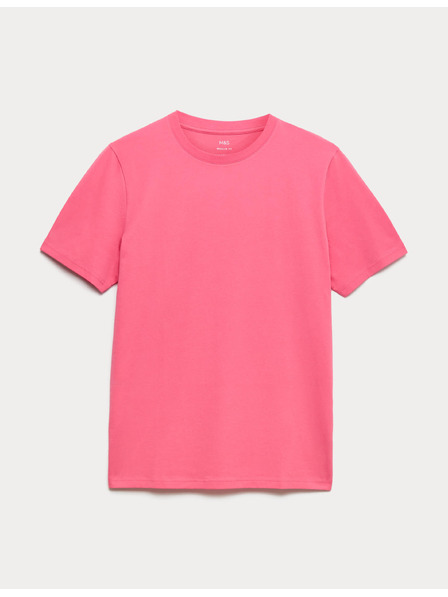 Marks & Spencer Тениска с ръкав при врата от чиста памук Marks & Spencer розова