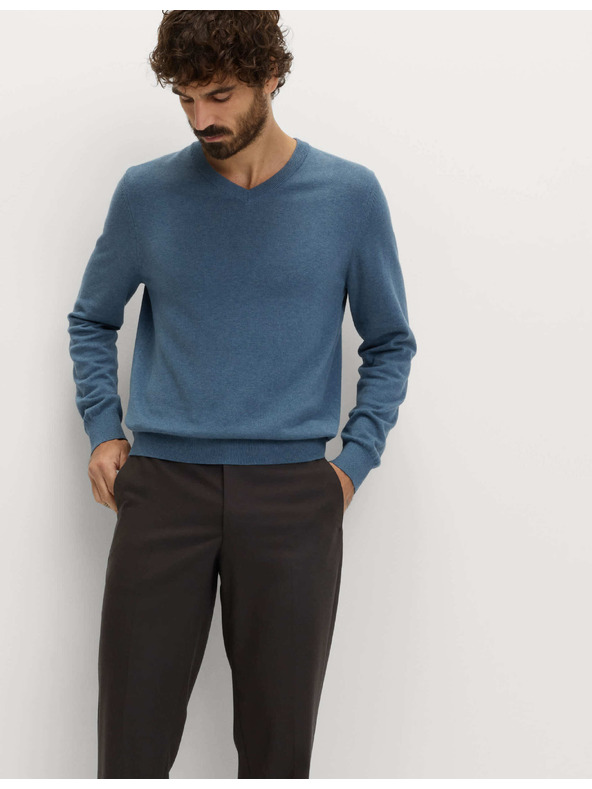 Marks & Spencer Пуловер от чиста памук с V-образно деколте Marks & Spencer синя