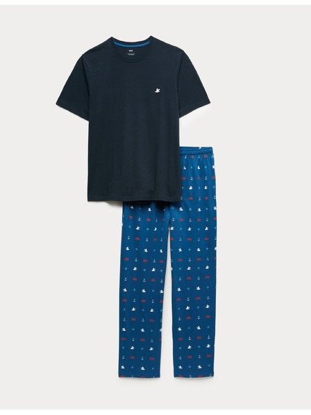 Marks & Spencer Пижамен комплект от чист памук с морска щампа Marks & Spencer морско синя