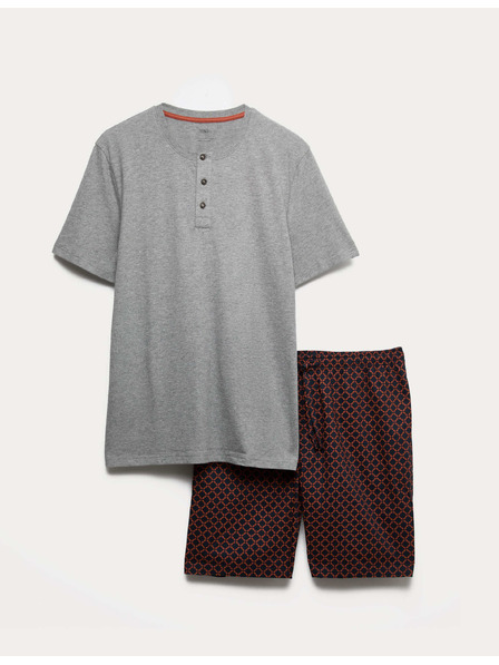 Marks & Spencer Пижамен комплект от 100% памук с геометрична щампа Marks & Spencer сива