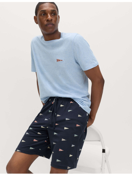 Marks & Spencer Пижамен комплект от чист памук с надпис Off Duty Marks & Spencer синя