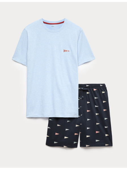 Marks & Spencer Пижамен комплект от чист памук с надпис Off Duty Marks & Spencer синя
