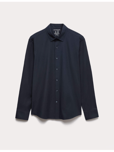 Marks & Spencer Еластична памучна риза с класически прибор с технология 360 Flex™ Marks & Spencer морско синя