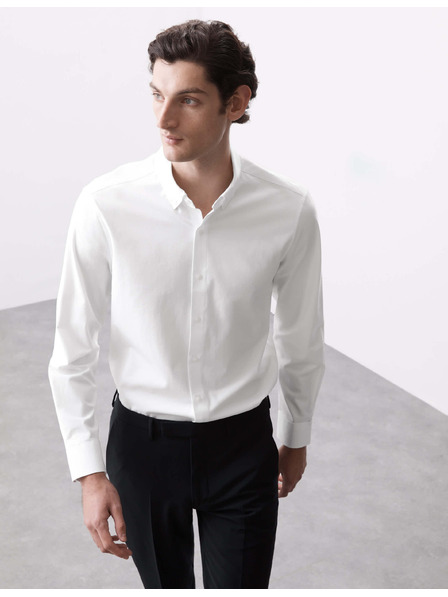 Marks & Spencer Еластична памучна риза с класически прибор с технология 360 Flex™ Marks & Spencer бяла