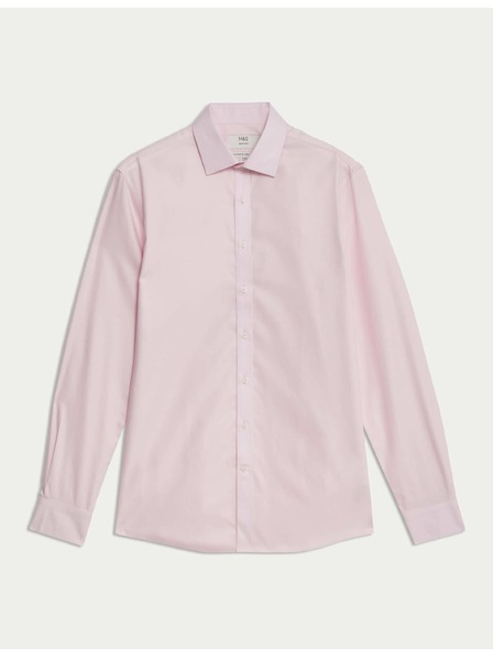 Marks & Spencer Памучна риза с тесен прибор и без гланцева обработка Marks & Spencer розова