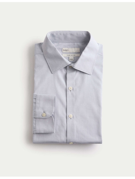 Marks & Spencer Риза Marl с нормален прибор от чист памук Marks & Spencer сива