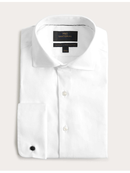 Marks & Spencer Кепърна риза класически крой от луксозен памук с двойна манжета Marks & Spencer бяло