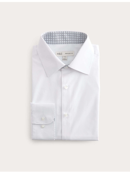 Marks & Spencer Риза класически крой с памучна смес с безгладко покритие Marks & Spencer бяло
