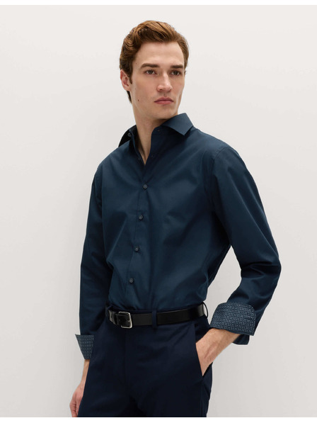 Marks & Spencer Риза класически крой с памучна смес с безгладко покритие Marks & Spencer морско синьо