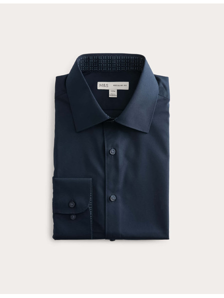Marks & Spencer Риза класически крой с памучна смес с безгладко покритие Marks & Spencer морско синьо