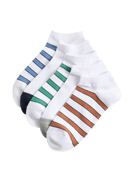 Marks & Spencer Къси раирани чорапи Trainer Liners™ с технология Cool & Fresh™ и високо съдържание на памук, комплект 5 чифта Marks & Spencer бяло