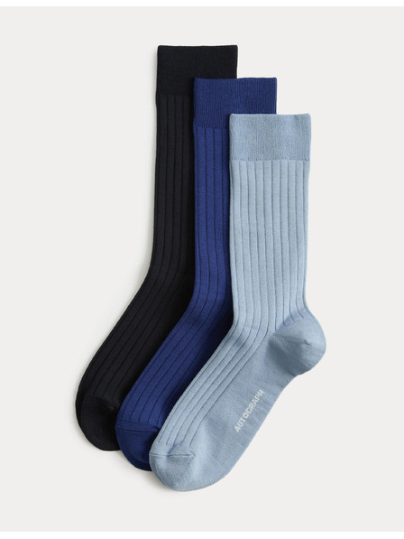 Marks & Spencer 3 чифта ребрести чорапи, с висок дял египетски памук Marks & Spencer синя