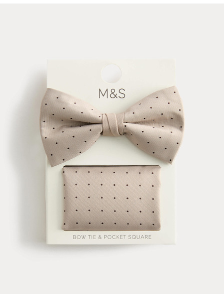 Marks & Spencer Комплект папионка с точки и кърпичка Marks & Spencer бежова