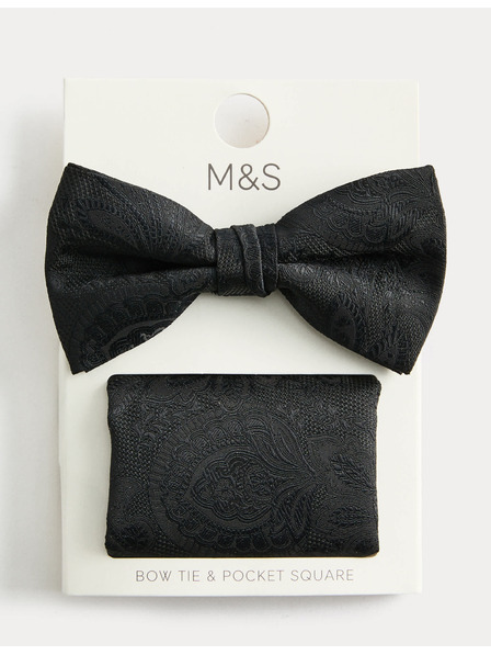 Marks & Spencer Комплект папионка и вратовръзка с кашмирна шарка Marks & Spencer черна