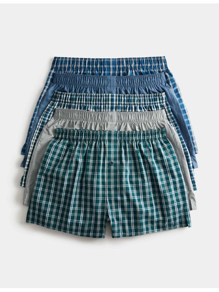 Marks & Spencer Карирани тъканни боксерки от чист памук, 5 броя в опаковка Marks & Spencer зелена