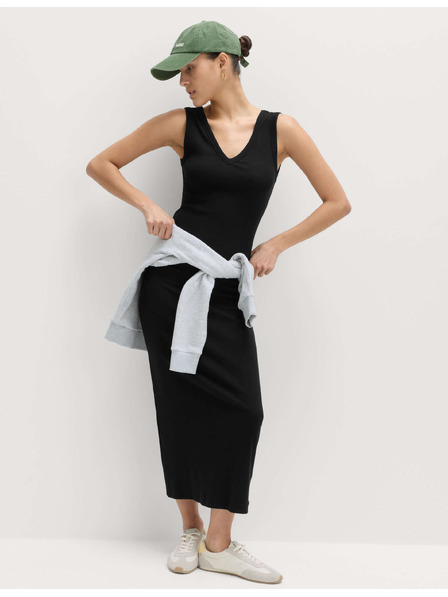 Marks & Spencer Миди облекална рокля с висок процент памук и V-образен деколте Marks & Spencer черна