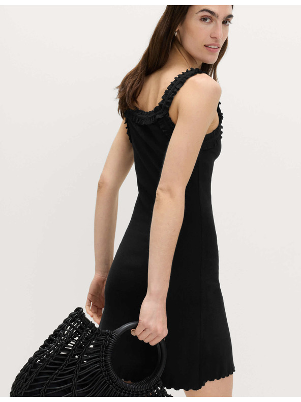 Marks & Spencer Ребрирана еластична мини рокля с висок процент памук Marks & Spencer черна