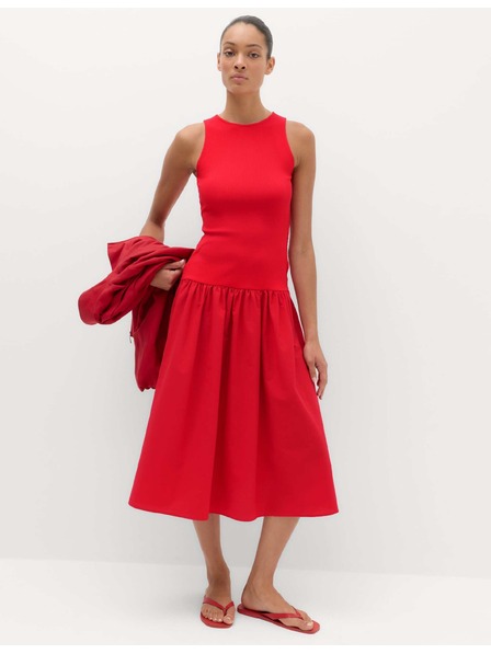 Marks & Spencer Трикотажна ребрирана миди рокля със спусната талия Marks & Spencer червена
