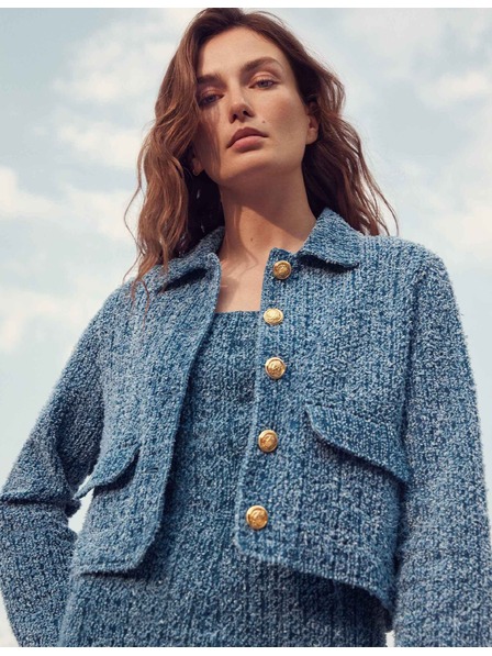 Marks & Spencer Съкратено дънково яке с текстура Marks & Spencer военноморска синя
