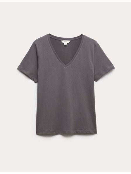 Marks & Spencer Тениска от чист памук с V-образен деколте Marks & Spencer сива
