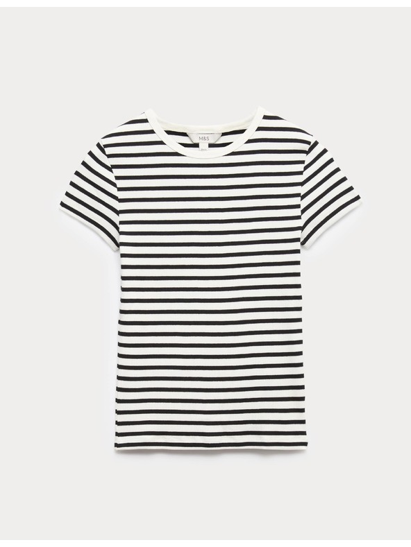 Marks & Spencer Тениска с V-образно деколте от чист памук Marks & Spencer черна с ребра