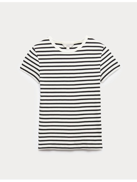 Marks & Spencer Тениска с V-образно деколте от чист памук Marks & Spencer черна с ребра