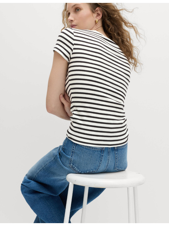 Marks & Spencer Тениска с V-образно деколте от чист памук Marks & Spencer черна с ребра