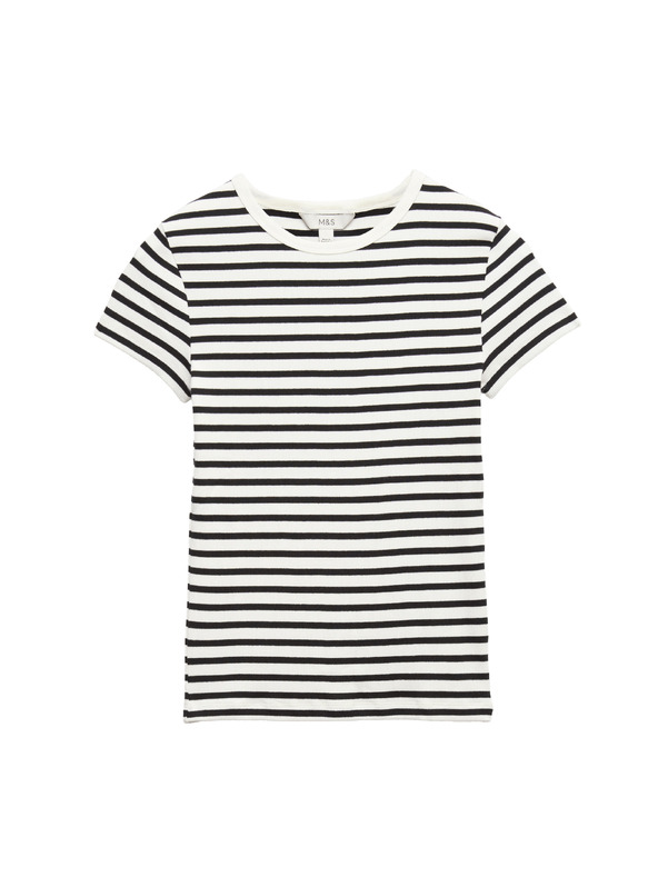 Marks & Spencer Тениска с V-образно деколте от чист памук Marks & Spencer черна с ребра