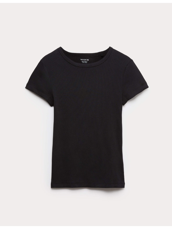 Marks & Spencer Тениска с V-образно деколте от чист памук Marks & Spencer черна с ребра
