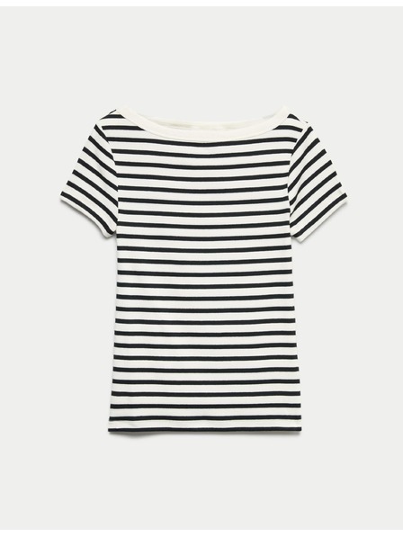 Marks & Spencer Ребрирана тениска с лодка деколте и висок процент памук Marks & Spencer черна