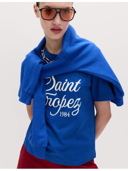 Marks & Spencer Раирана тениска от чист памук, ежедневен крой Marks & Spencer синя