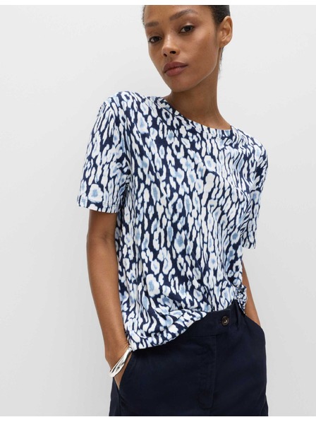Marks & Spencer Тениска с принт, от смес памук и модал Marks & Spencer синя
