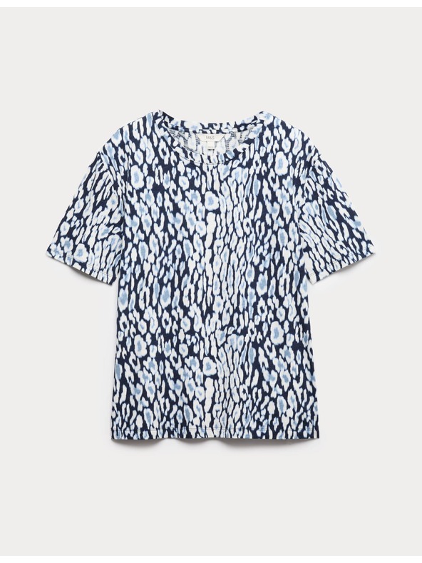 Marks & Spencer Тениска с принт, от смес памук и модал Marks & Spencer синя