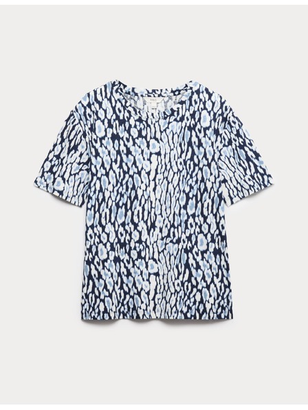 Marks & Spencer Тениска с принт, от смес памук и модал Marks & Spencer синя