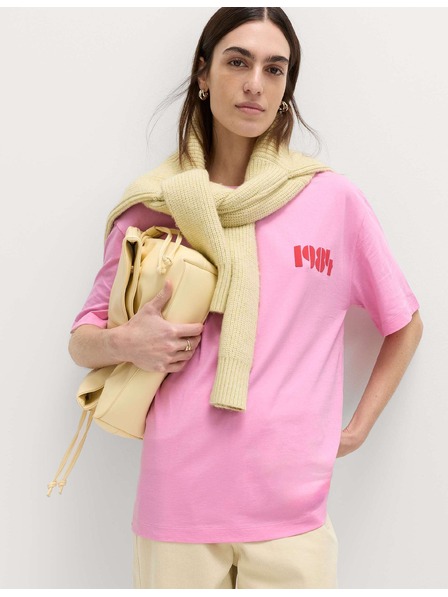Marks & Spencer Макси тениска с кръгло деколте, графика, от чист памук Marks & Spencer розова