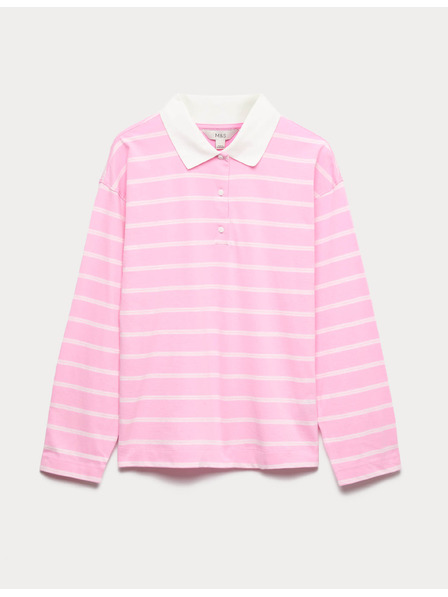 Marks & Spencer Райета регби тениска от чист памук Marks & Spencer розово