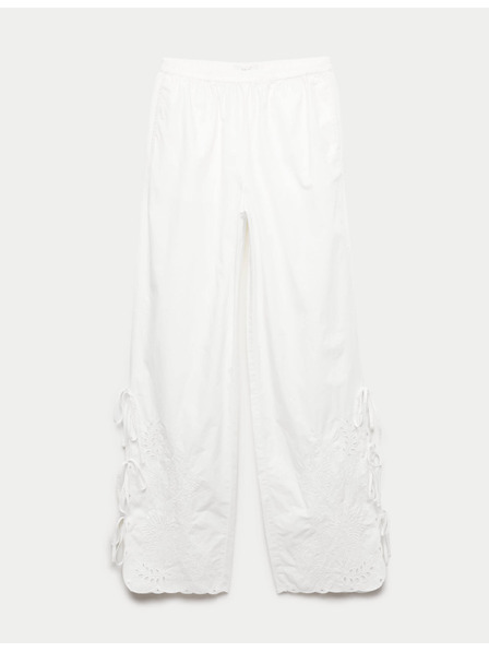 Marks & Spencer Бродирани панталони с широки крачоли, от чист памук Marks & Spencer бяло