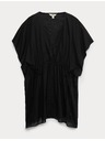 Marks & Spencer Мини рокля-кафтан от чист памук с декоративно вързване Marks & Spencer черна